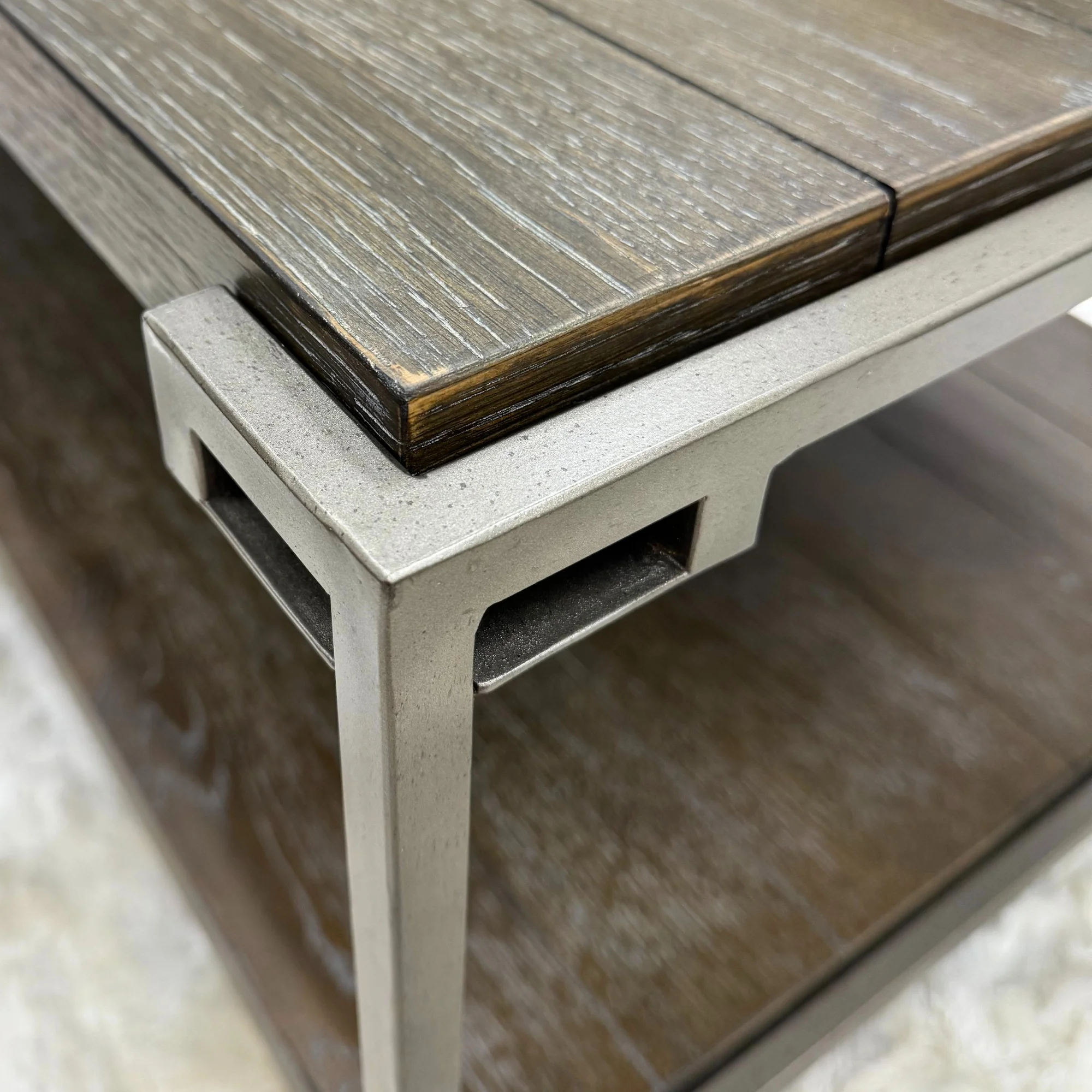Roundhill Furniture Wood/Metal Corbeta End Table with Shelf in Graphite Gray