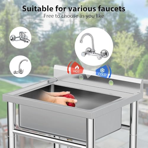 28"x20"x34" Stainless Steel Utility Sink, Freestanding Single Bowl with Hot & Cold Water Faucet