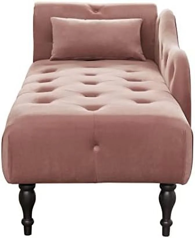 TJUNBOLIFE Tufted Upholstered Velvet Rolled Arm Chaise Lounges Indoor Chair  Right Arm Facing Chaise Lounge with Nailhead Trim and 1 Pillow for