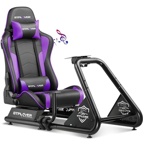 GTPLAYER Racing Simulator Cockpit with Seat and Bluetooth Speakers, Racing Style Reclining Seat and Ultra-Sturdy Alloy Steel Frame, A/B Box (Blue)