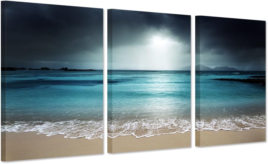 iHAPPYWALL Modern Blue Sea Canvas Wall Art Blue Ocean Seascape Sea Wave The Pictures Beach Landscape Print On Canvas Ready to Hang for Living Room
