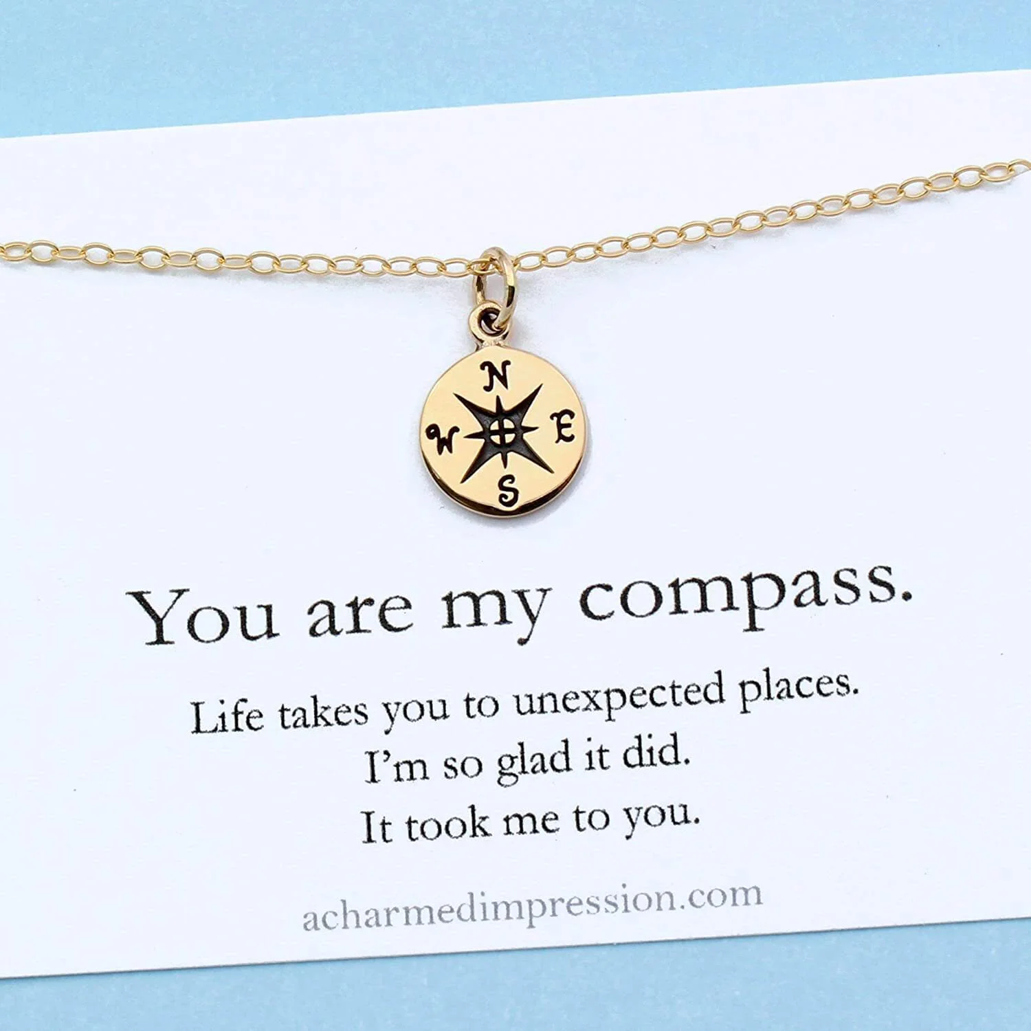 You are my Compass • I'd be Lost Without You • 1/2 Inch TINY Gold Charm Necklace • Unique Handcrafted Gift for Wife/Girlfriend/Best Friend