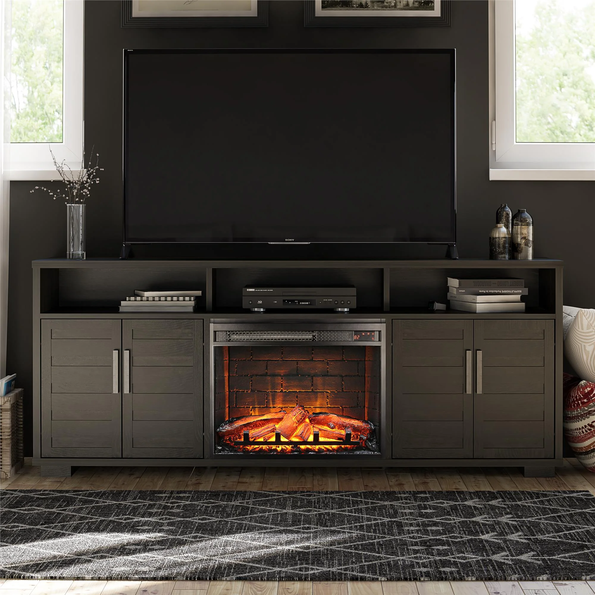 Ameriwood Home Fernwood Electric Fireplace Console TV Stand for TVs up to 75", Espresso