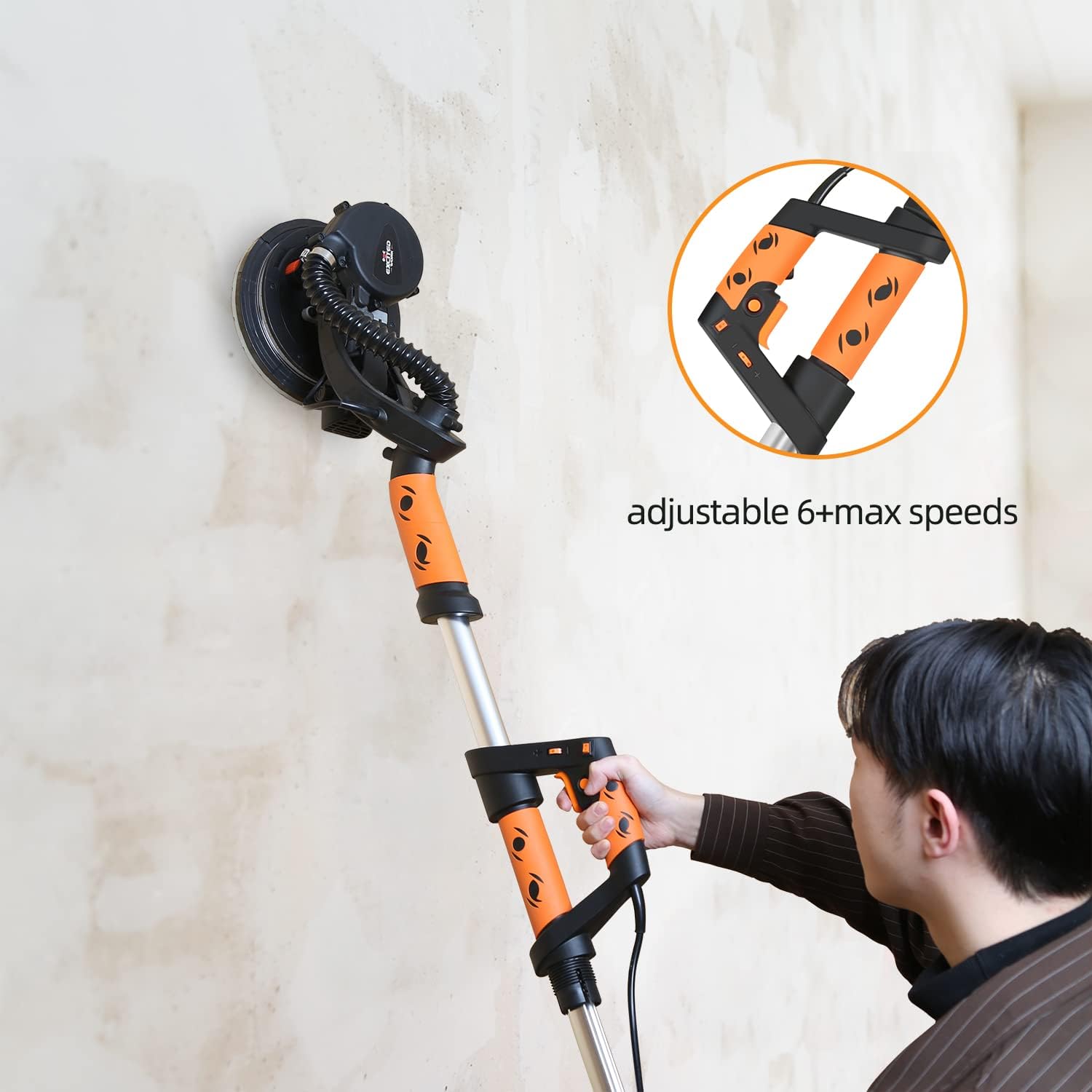 Excited Work Drywall Sander,6.5A Electric Sander with Vacuum Attachment, 13 Sanding Discs, LED and 500 to 1800(R/MIN) Variable Speed