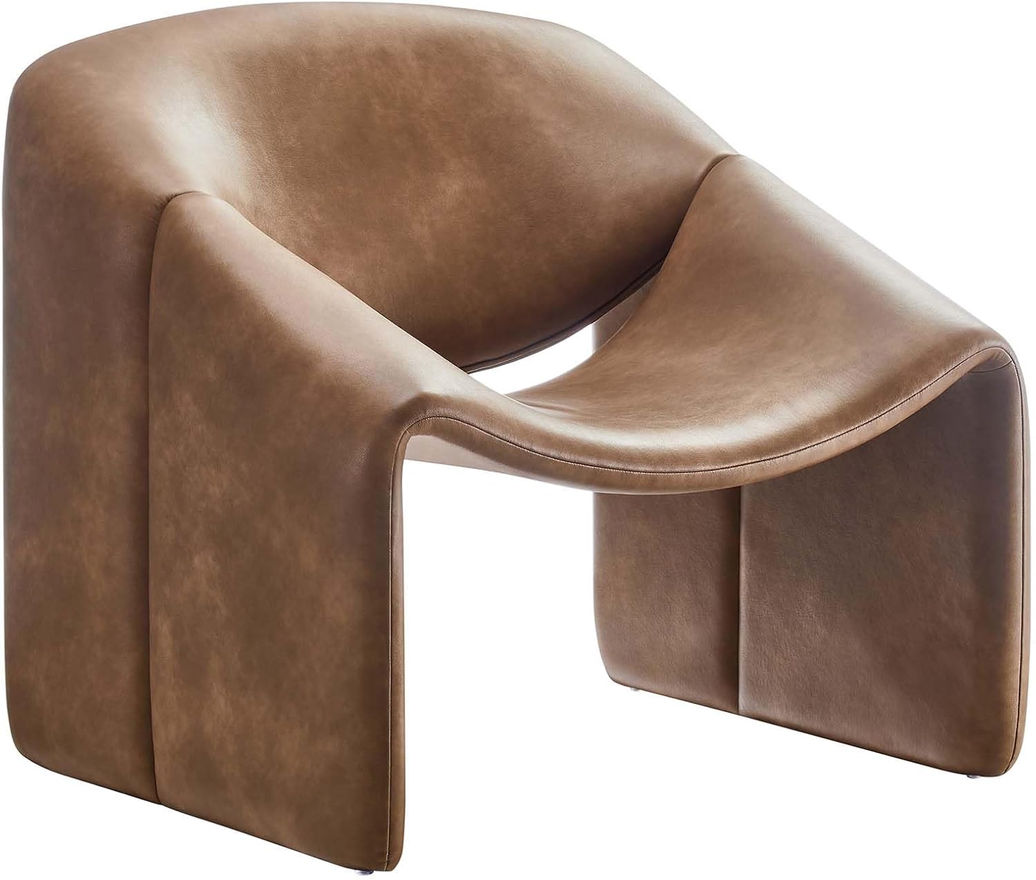 Modway Vivi Upholstered Faux Leather Brown-Stylish Vegan Accent Armchair, Modern Barrel, Comfortable Lounge Reading Chair for Living Room and Bedroom