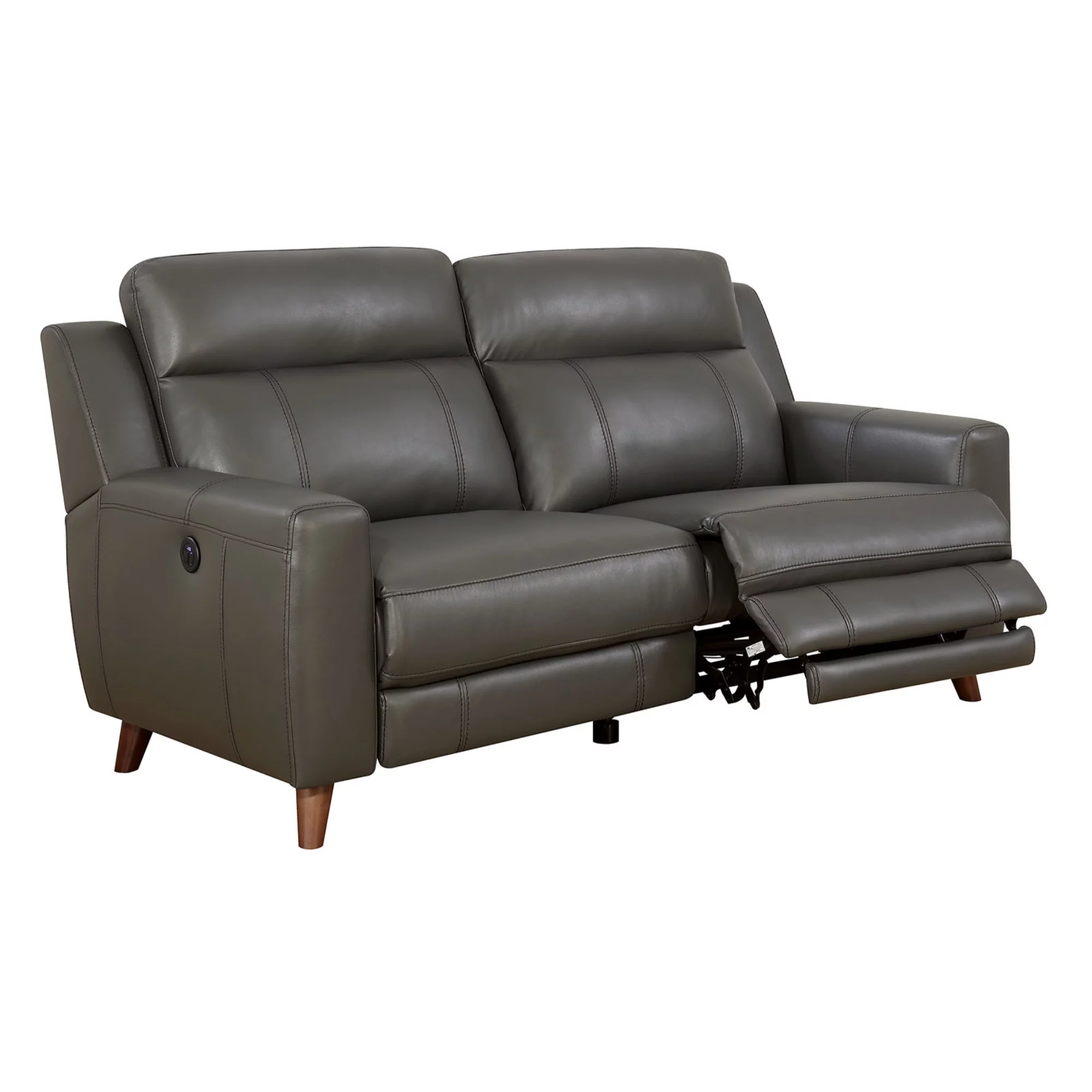 Transitional Leather Gel Recliner Sofa With Power Outlet, Gray