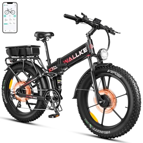 W Wallke Actual 2800W Dual Motor Folding Mountain Electric Bike, 48V 44Ah Battery 170 Mile,26" Fat Tire 35MPH Fast Adult Ebike