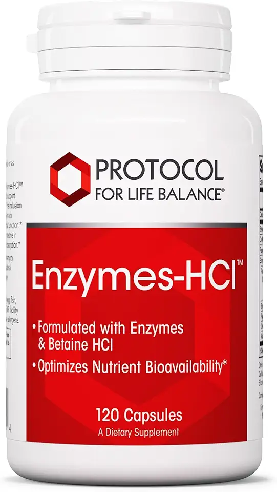 PROTOCOL FOR LIFE BALANCE Enzymes-HCl - Digestive Enzymes with Bromelain - Full Spectrum of Proteases - Digestion Supplement - Soy & Dairy Free