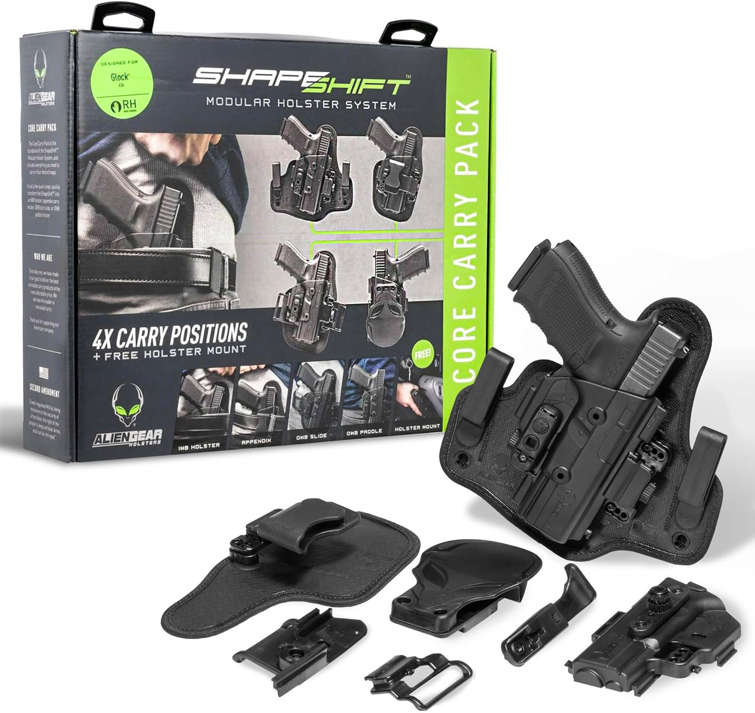 Alien Gear ShapeShift 4 in 1 Holster - IWB, Appendix, OWB Paddle, OWB Belt Slide - Concealed and Open Carry - Tuckable - Right/Left Hand Draw