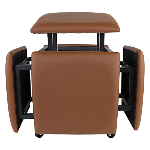 5 in 1 Nesting Ottoman Cube Chair, Stackable Stools, Leather Square Ottoman Bench, Foot Stool with Wheels for Living Room