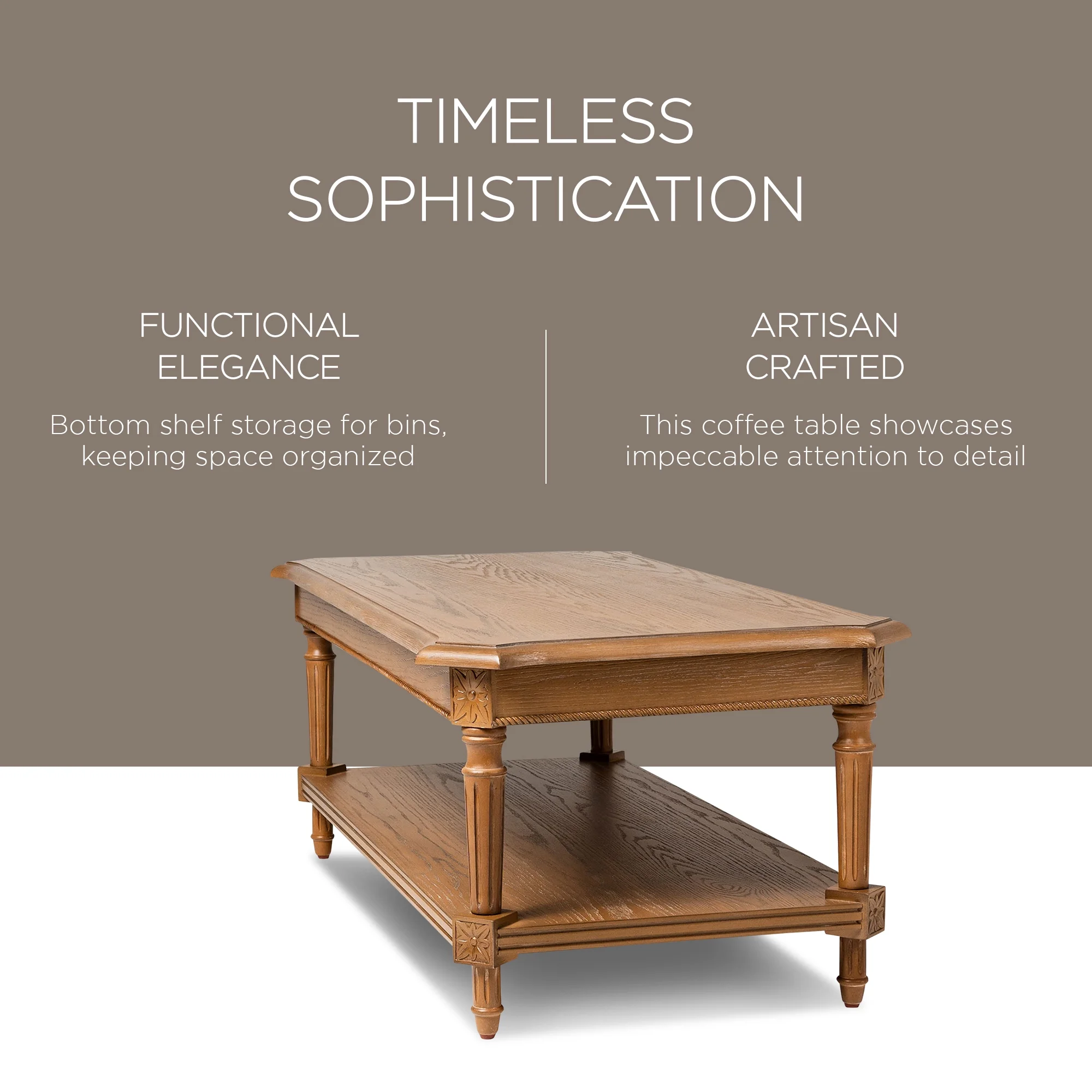 Maven Lane Pullman Traditional Rectangular Wood Coffee Table, Antiqued Natural Finish
