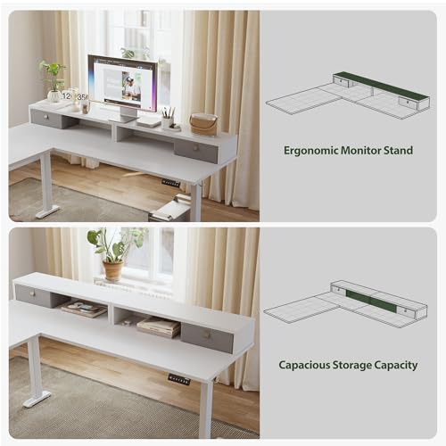 Agilestic L Shaped Electric Standing Desk with 2 Drawers, 63 Inch Ergonomic Adjustable Height Desk with Storage