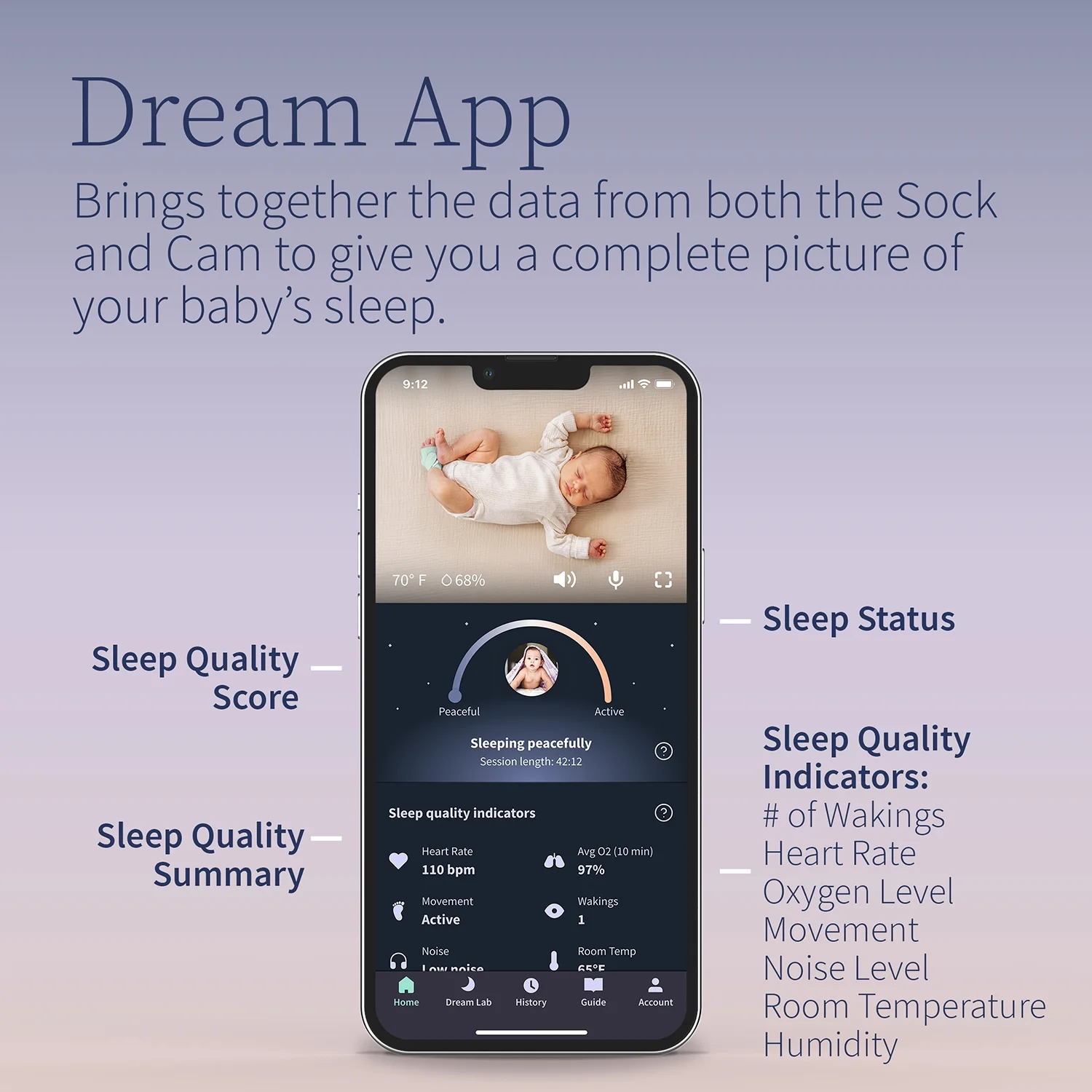 Owlet Dream Duo - Smart Portable Video Baby Monitor - HD Video Camera + Sock With Heart Rate, AVG Oxygen Tracker - Bedtime Blue
