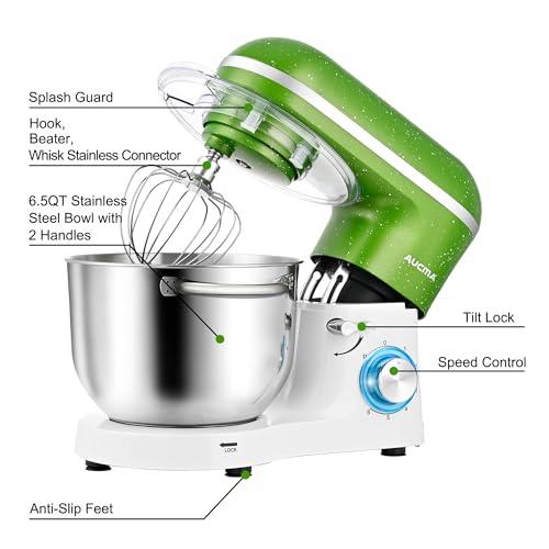 Aucma Stand Mixer,6.5-QT 660W 6-Speed Tilt-Head Food Mixer, Kitchen Electric Mixer with Dough Hook, Wire Whip & Beater (6.5QT, Black)
