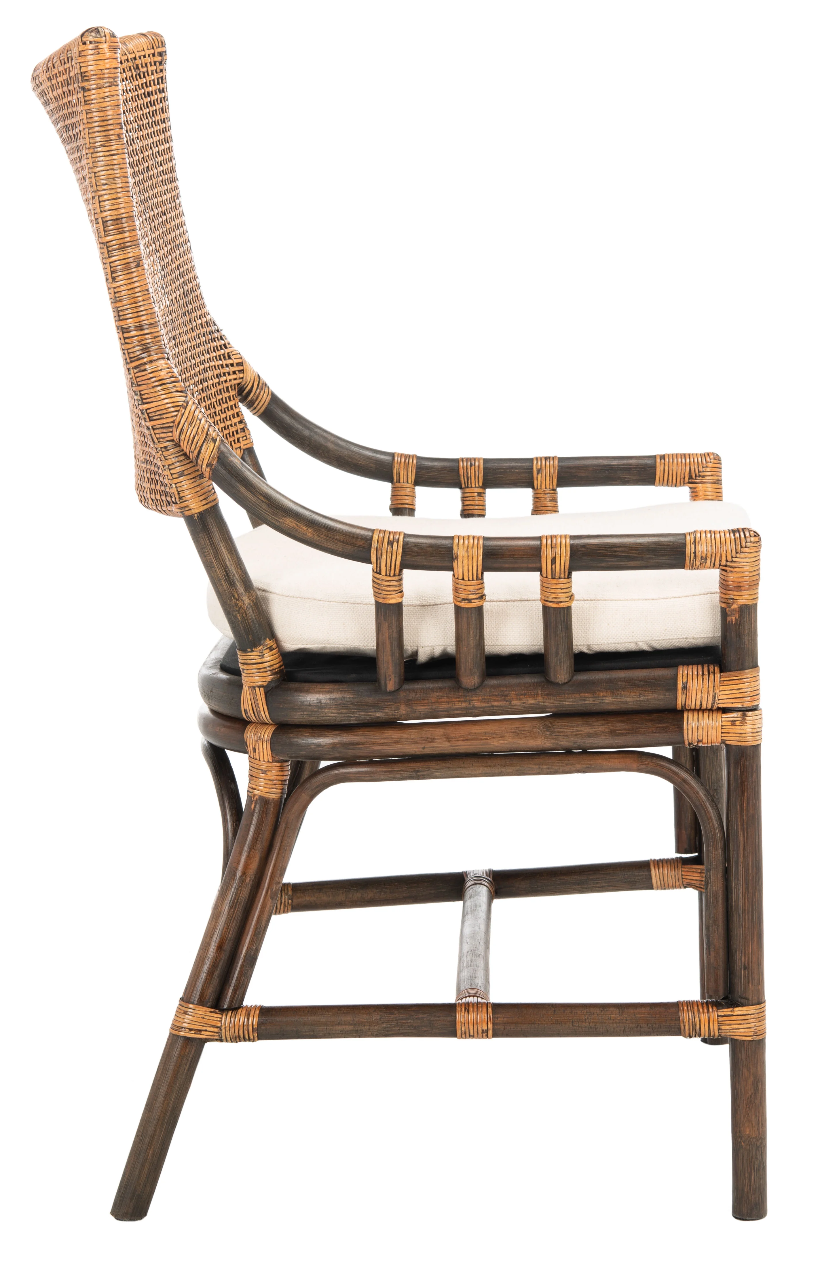 SAFAVIEH Donatella Rattan Chairs, Natural Wash/Black Legs/White Cushion (22 in. W x 24 in. D x 37 in. H)