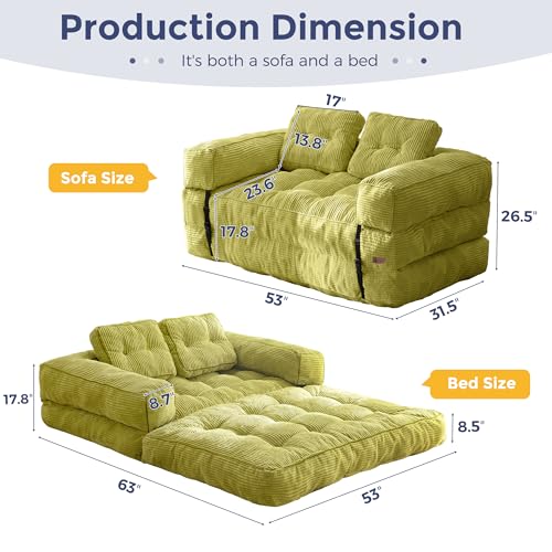 MAXYOYO Folding Sofa Bed, L-Shaped Convertible Sofa Bed with Armrest Foldable Sleeper Couch with Pillow
