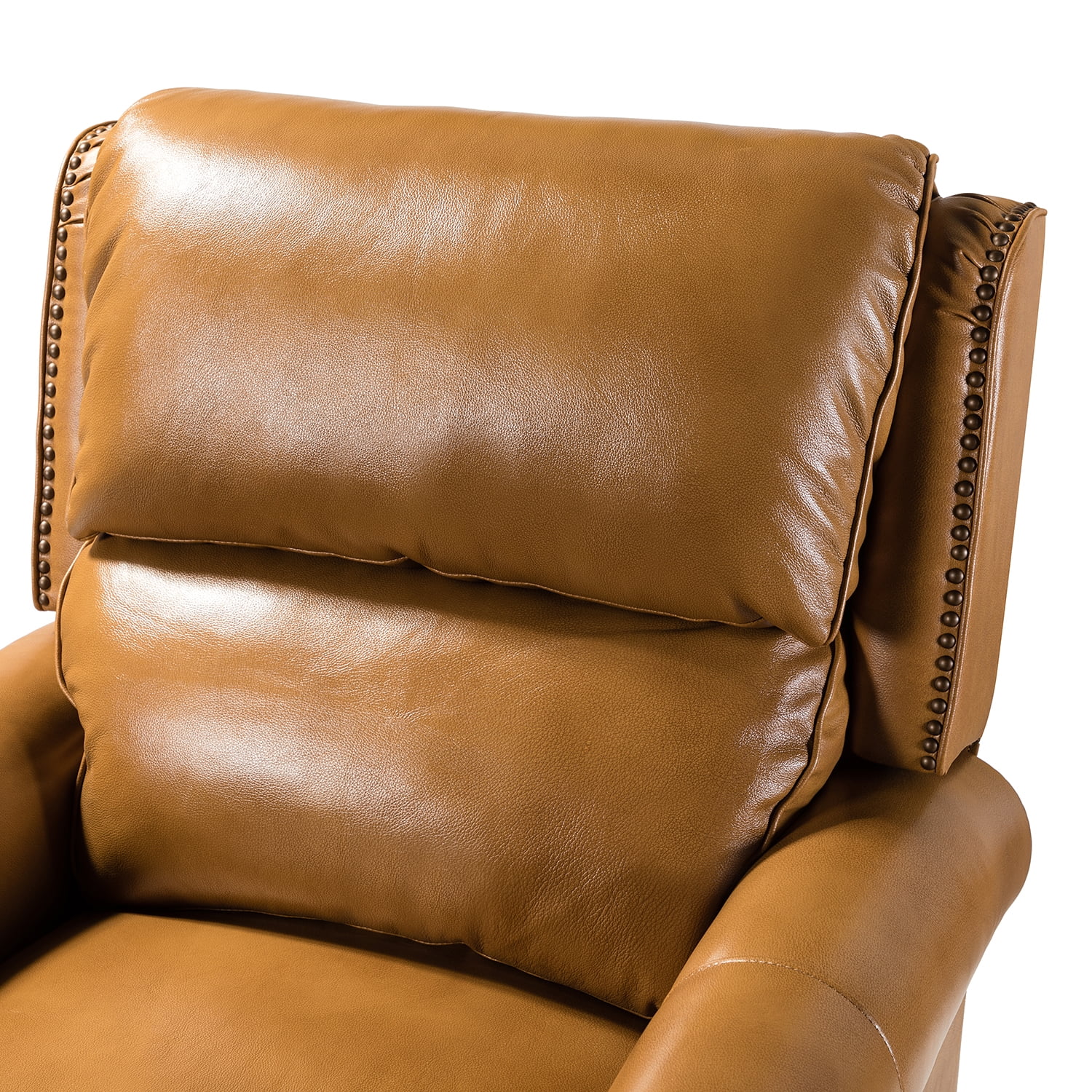 Genuine Leather Recliner Chair Mid-century Modern Wood Legs Nailhead Trim Armchair Living Room Office Camel - Radiant Selections
