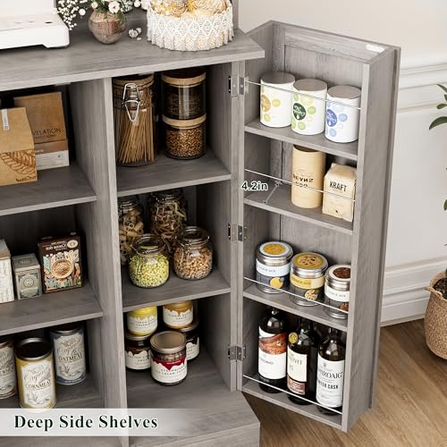 HOSTACK 71'' Pantry Cabinet, Tall Storage Cabinet with Microwave Stand, Freestanding Kitchen Hutch with Doors and Adjustable Shelves