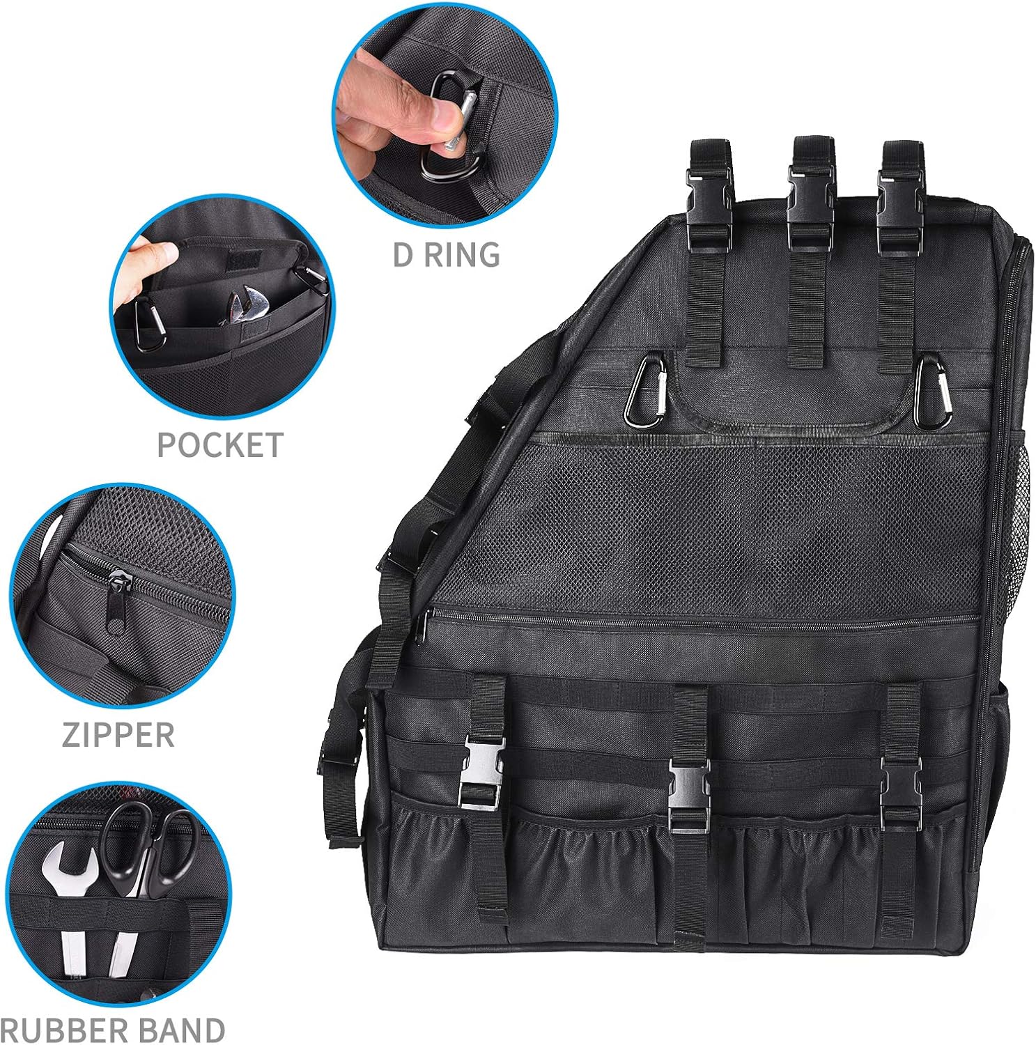 MICTUNING Roll Bar Storage Bag Organizer Cargo Cage Compatible with 2007-2020 Jeep Wrangler JK JKU TJ LJ Unlimited JL with Multi-Pockets Tool Holder