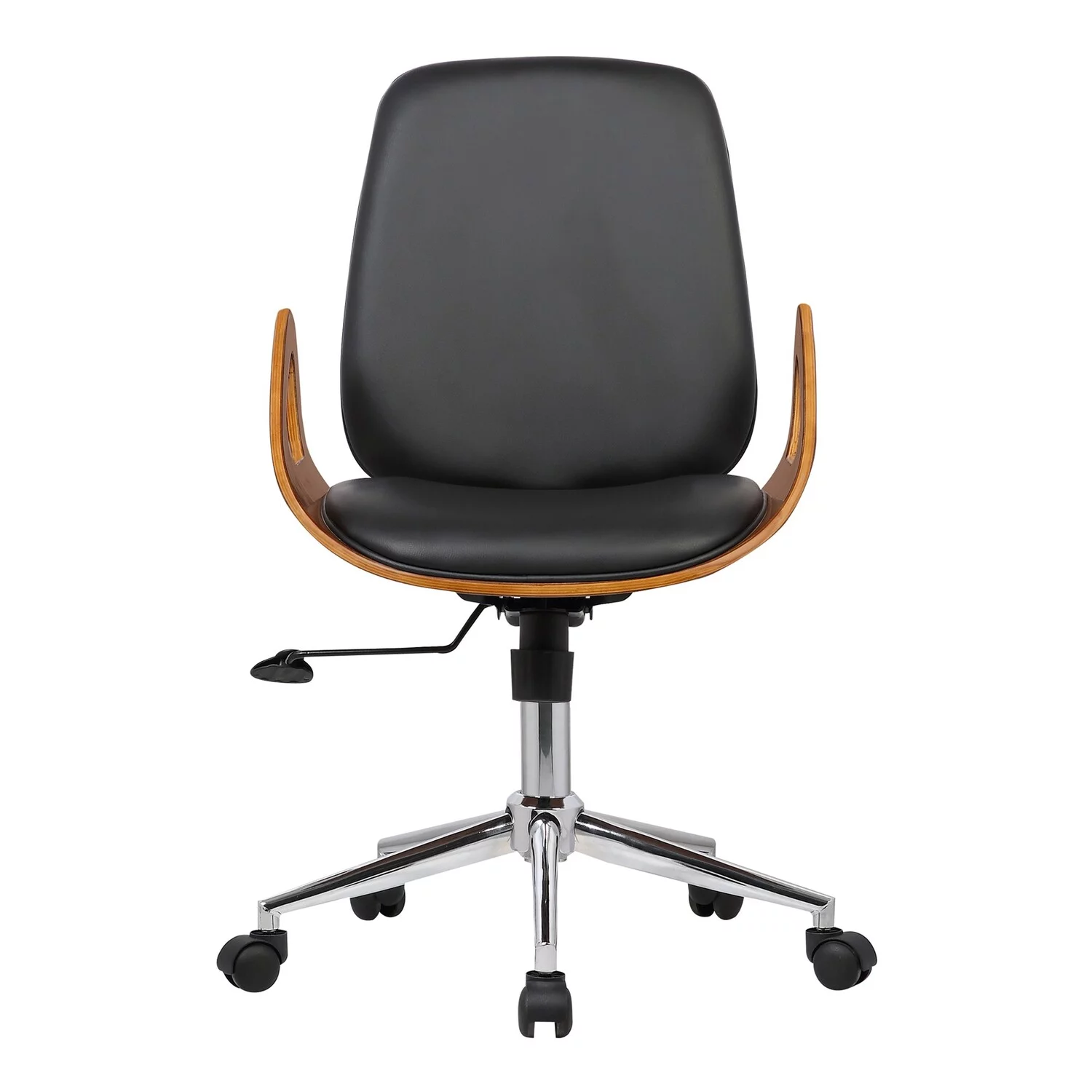 Benjara Curved Leatherette Wooden Frame Adjustable Office Chair, Brown and Black