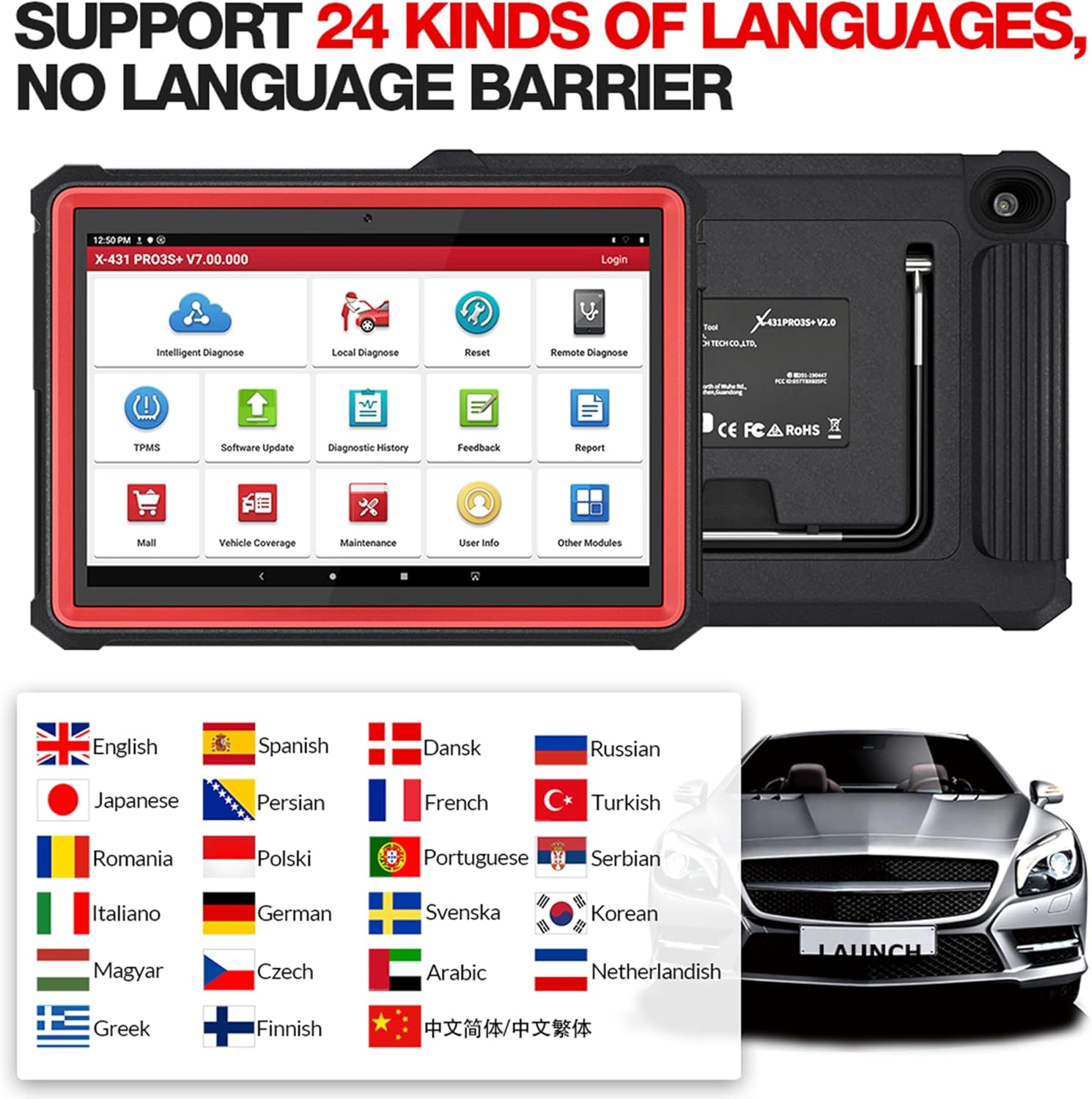 2022 Newest LAUNCH X431 PRO3S+,Upgraded of X431 V,Full Bi-Directional Car Diagnostic Scanner,OEM All System & 31+ Service Scan Tool,ECU Coding