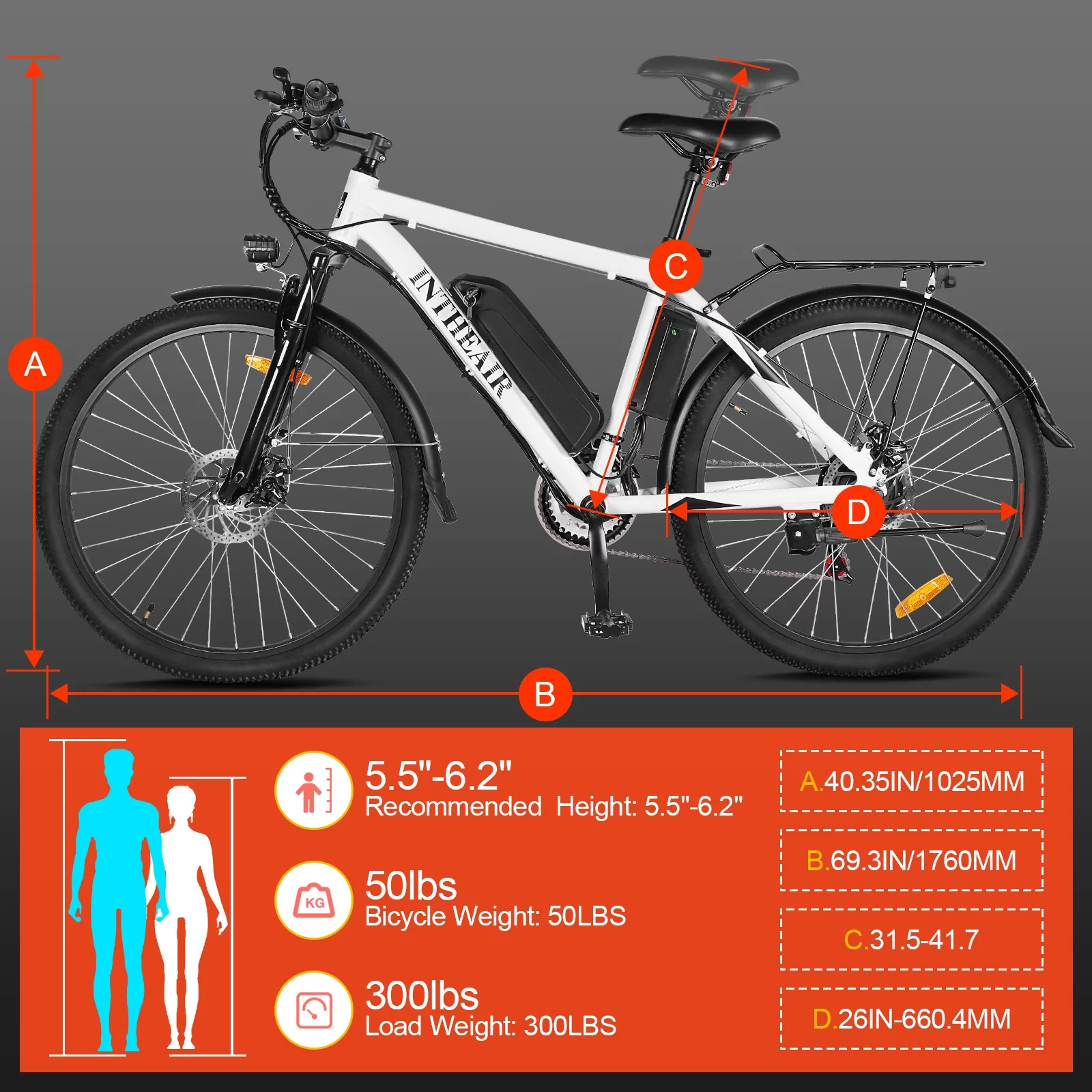 ZNH Electric Bike 26 Electric Mountain Bicycles 350W Motor E bike 21 Speed 36V 10Ah Electric Commuter Bike 20MPH Black Electric Bicycle Ebike