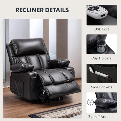FLEXISPOT XL31 Power Lift Recliner Chair for Elderly, Electric Lift Chair with Massage & Heat, PU Leather Reclining Sofa w/Cup Holders