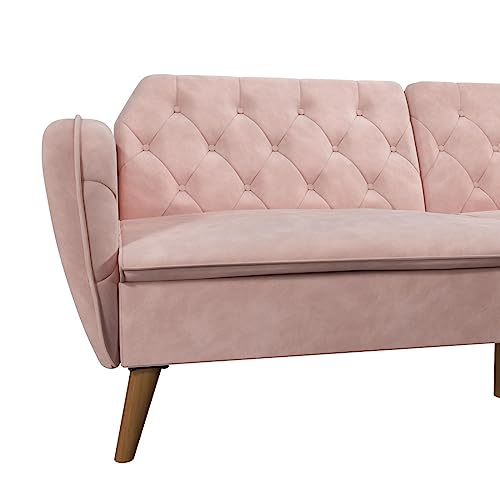 Novogratz Tallulah Memory Foam Futon, Convertible Couch, Camel Faux Leather