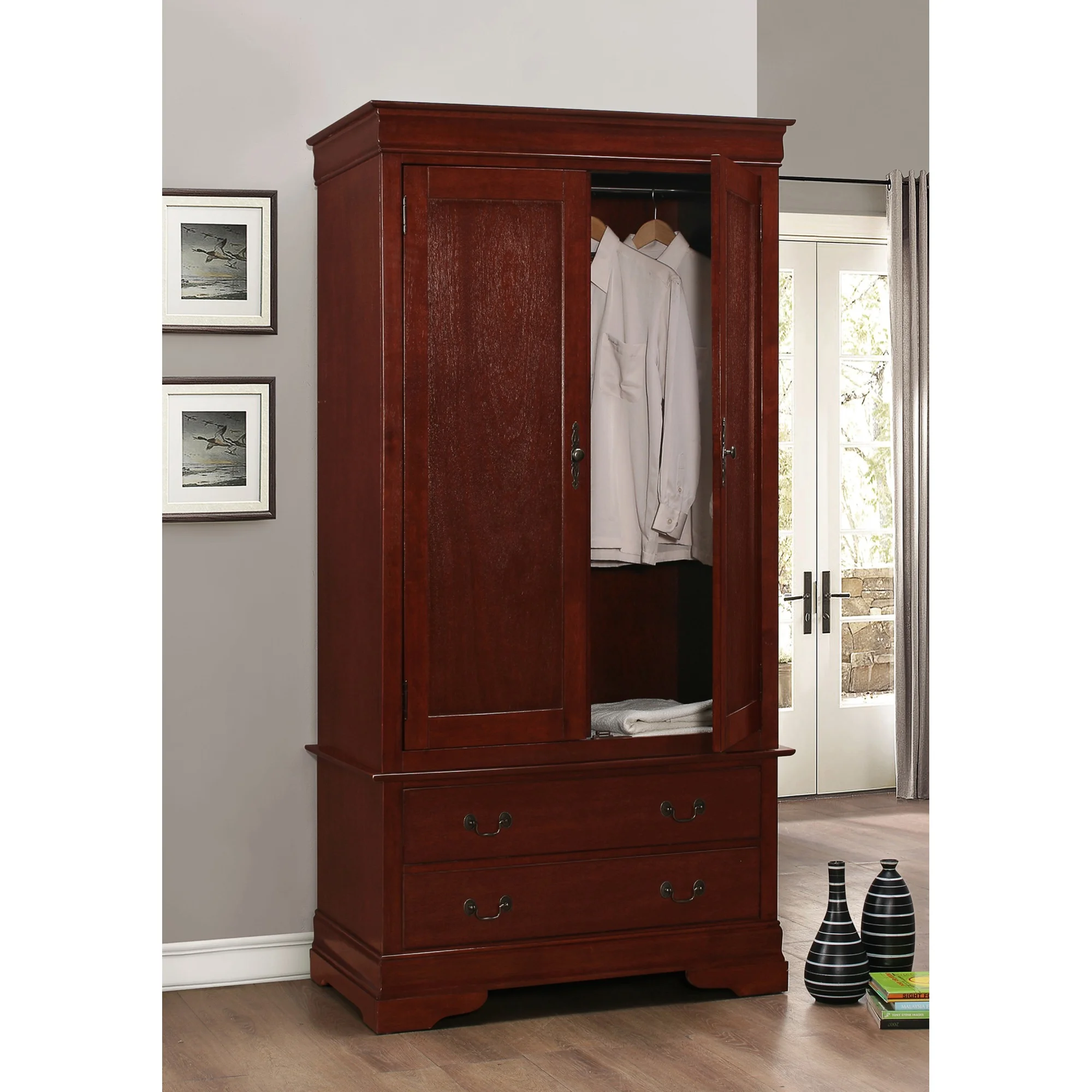 Passion Furniture  Louis Phillipe Armoire, Cherry
