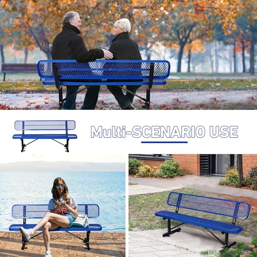 8FT Heavy Duty Park Bench with Back Portable Frame, Outdoor Metal Park Bench with Backrest, Steel Mesh Outdoor Bench for Garden, Lawn, Patio, Porch