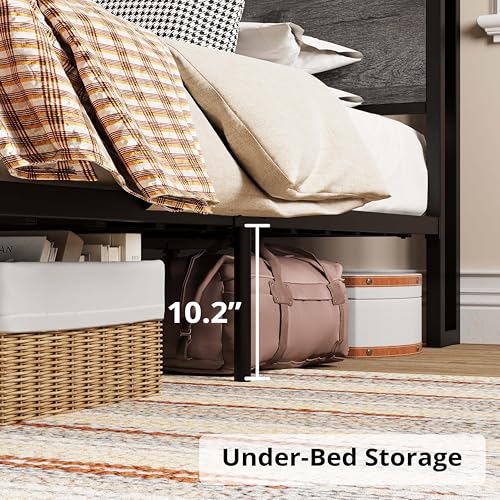 LIKIMIO King Bed Frame with Storage Headboard, Platform Bed with Drawers and Charging Station, No Box Spring Needed, Easy Assembly, Vintage Brown