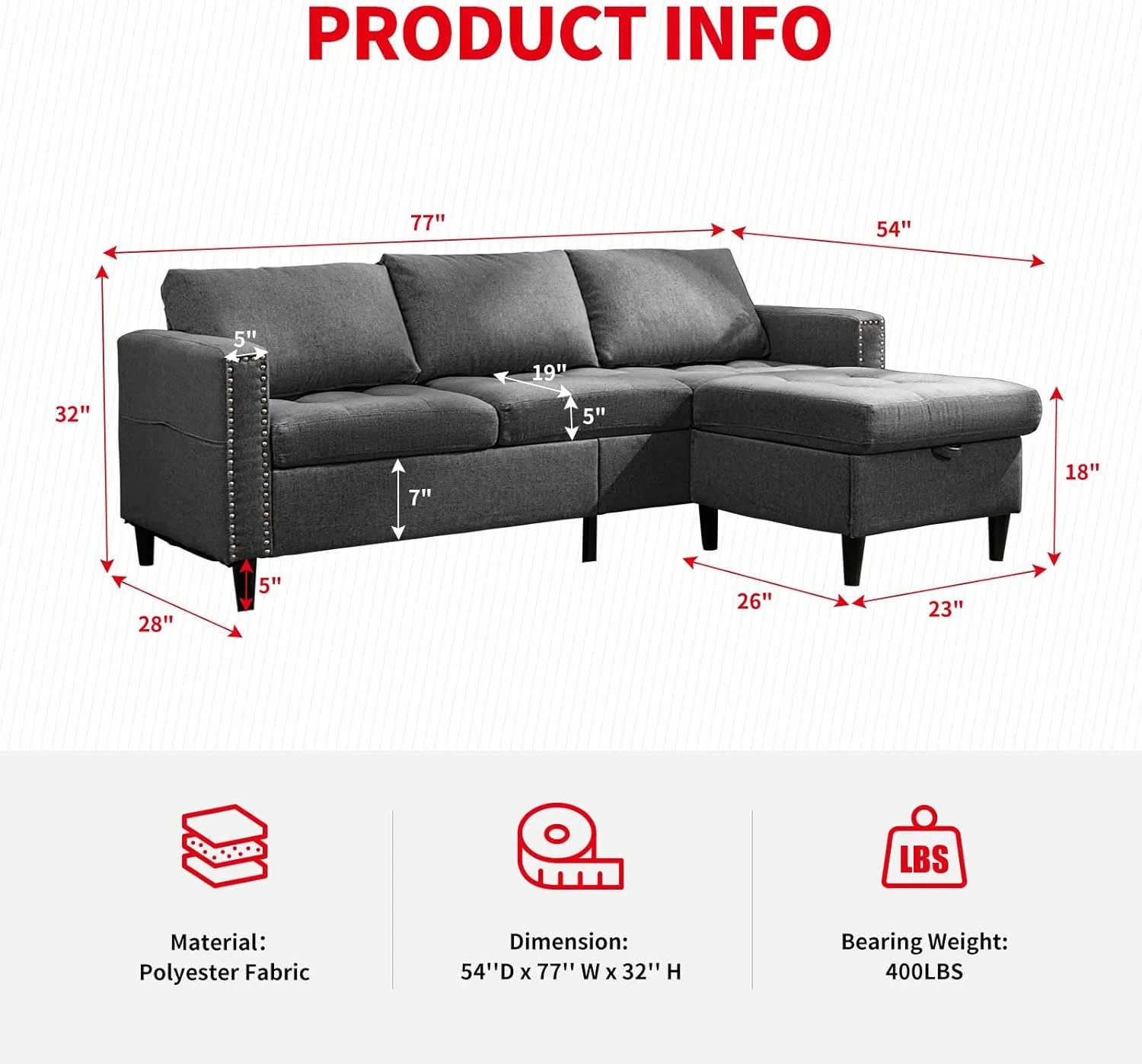 MUZZ Reversible Modular Sectional Sofa Couch Set