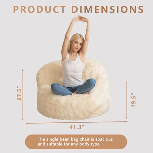 BYBYME Giant Bean Bag Chair, Faux Fur Bean Bag Couch with Filler Large Living Room Bean Bag Chairs for Adults