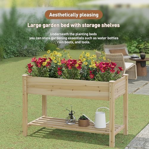 FILWH Raised Garden Bed with Legs Elevated Wooden Planter Box Stand Large Planter Stand Box for Fruits Vegetables Flowers with Divider with Bag