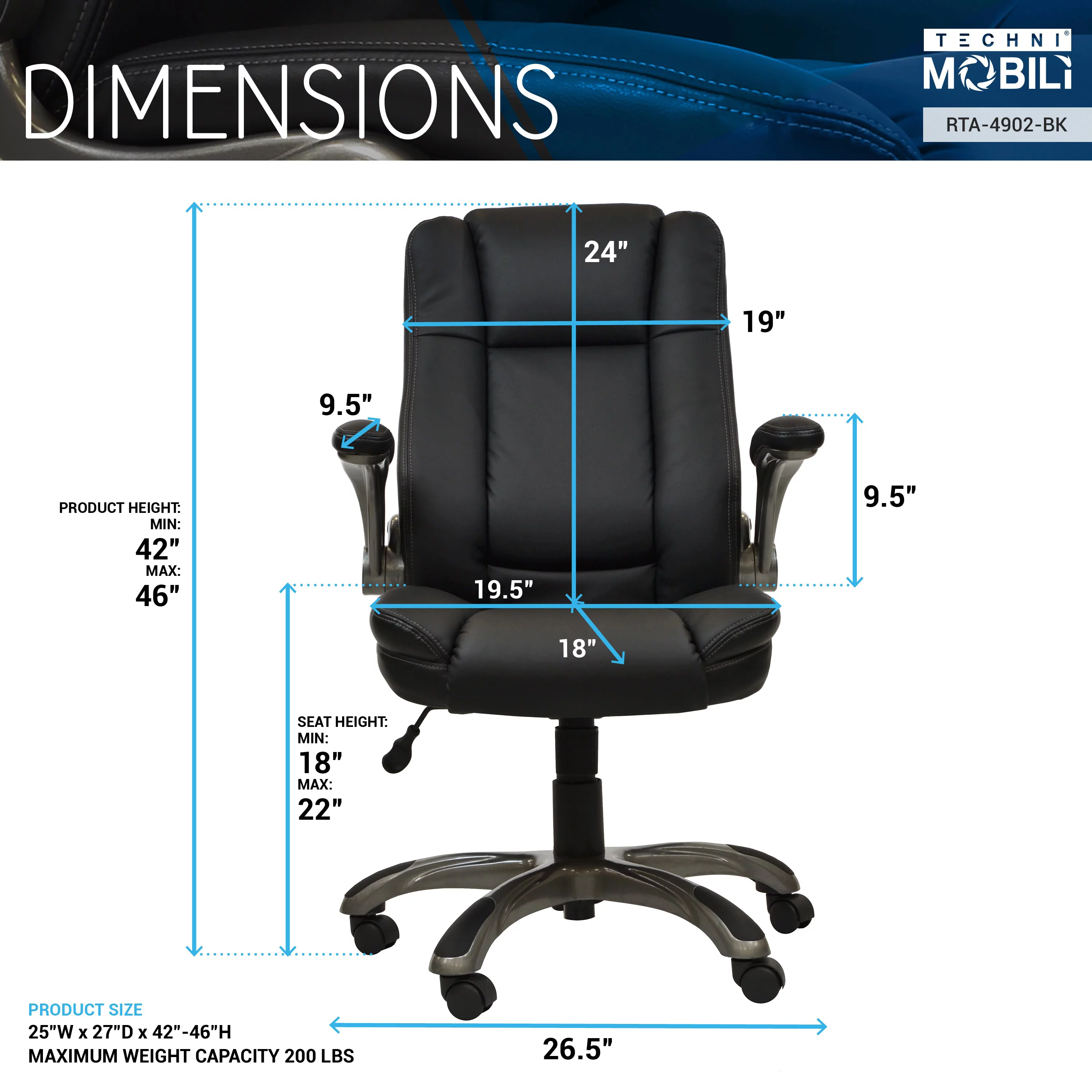 Ergo Flex Executive Office Chair with Flip-up Arms - Black
