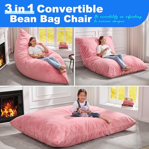 Hobestluk 3 in 1 Bean Bag Chair Giant Bean Bag Chairs Convertible Bean Bag Floor Cushion with Machine Washable Cover