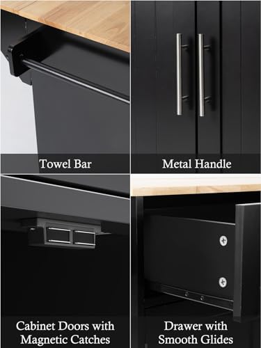 Kitchen Island with Storage, 31.5" D Rolling Kitchen Island Cart on Wheels with Widen Drop Leaf Rubberwood Top