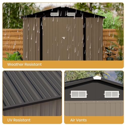 Patiowell 5x3 FT Outdoor Storage Shed, Tool Shed with Sloping Roof and Lockable Door, Metal Shed for Backyard Garden Patio Lawn, Brown