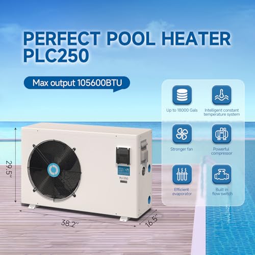 Swimming Pool Heat Pump, Pool Heater for In-Ground and Above Ground Pools, Max Output 37960BTU, Electric Heater Pump for Pools