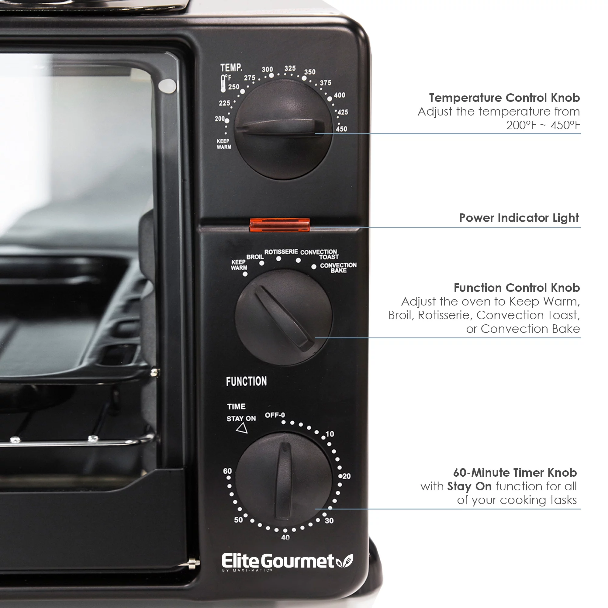 Elite Gourmet ERO-2008S New 6 Slice Toaster Oven Broiler with Rotisserie Grill and Griddle