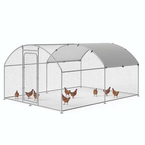 Large Metal Chicken Coop Walk-in Poultry Cage with Waterproof and UV-Resistant Cover, Outdoor Chicken Run Poultry Hen House for Backyard Farm Use
