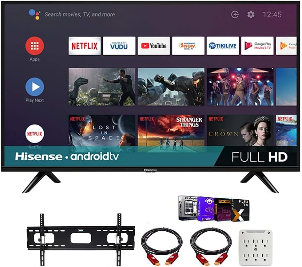 Hisense 43H5500G 43 Inch H55 Series FHD Smart Android TV with DTS Studio Sound Bundle with Premiere Movies Streaming + 37-100 Inch TV Wall Mount +