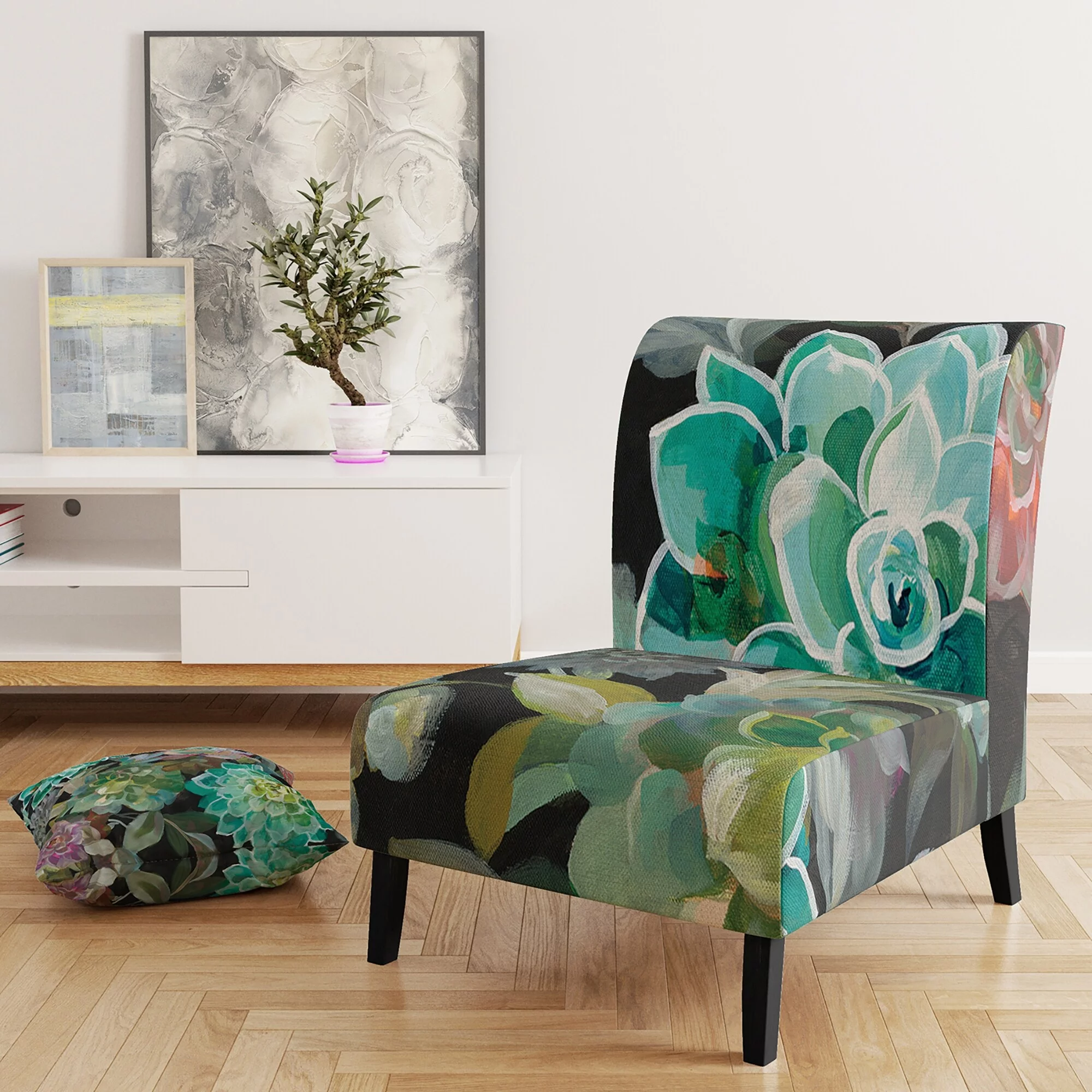 Designart "Floral Succulents" Upholstered Traditional Accent Chair - Arm Chair
