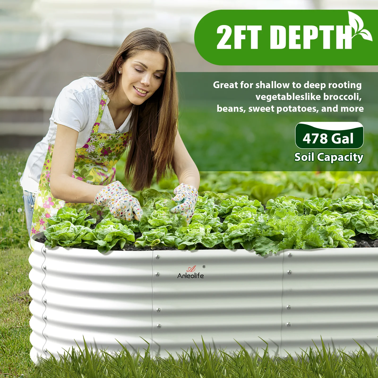 TRAMULL 8X4X2ft Galvanized Raised Garden Bed, Oval Above Ground Modular Metal Outdoor Planter Boxes(Antique White) - Curated Treasures Market