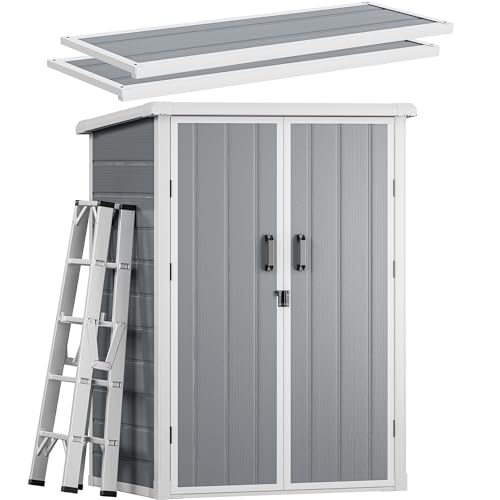 DWVO 60 Cuft Outdoor Tall Storage Shed with 2 Shelves, Weatherproof Vertical Tool Shed with Floor & Lockable Doors