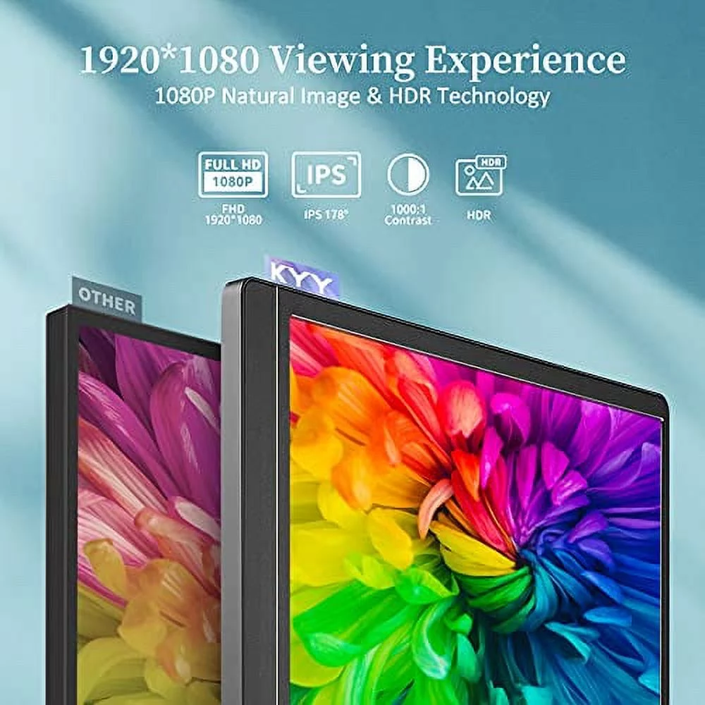 Portable Monitor - KYY 15.6'' 1080P FHD USB-C Portable Laptop Monitors w/Smart Cover & Dual Speaker