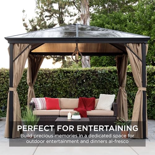 Best Choice Products 10x10ft Hardtop Gazebo, Outdoor Aluminum Canopy for Backyard, Patio, Garden w/Side Curtains, Mosquito Netting, Zippered Door