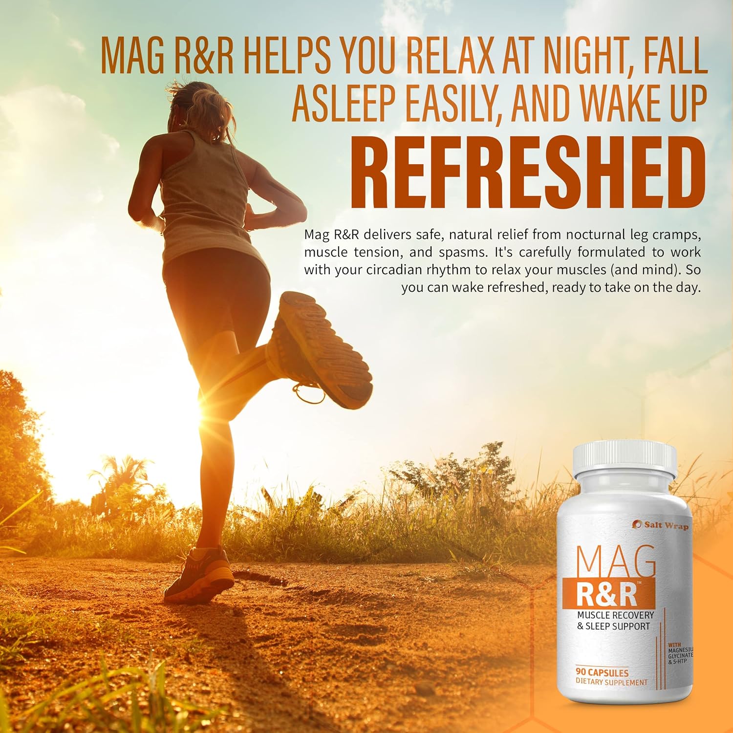 SaltWrap Mag R&R - Nighttime Muscle Cramps Support, Natural Sleep Support for Adults with Magnesium Glycinate for Muscle Spasm and Leg Cramps Relief