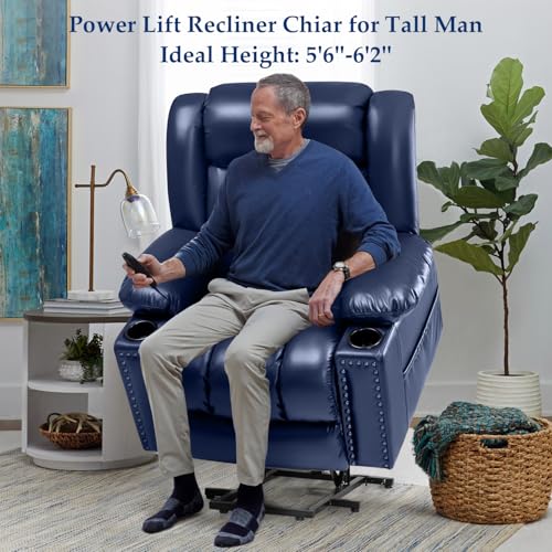 Large Power Lift Chairs Recliners for Elderly with Heated and Massage, Overstuffed Adjustable Lift Chairs, 3 Positions, Breathable Leather