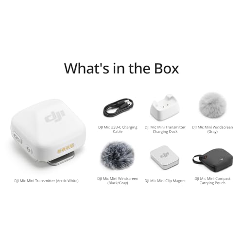 DJI Mic Mini (2 TX + 1 RX + Charging Case), Wireless Microphone for iPhone/Camera/Android, Ultralight, Detail-Rich Audio, 48h Use, Noise Cancelling
